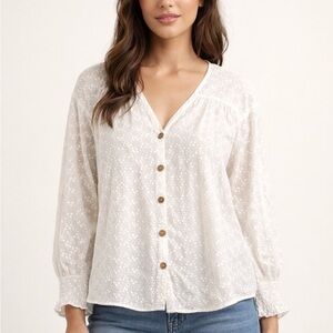 Zara Off-White Floral Button Blouse